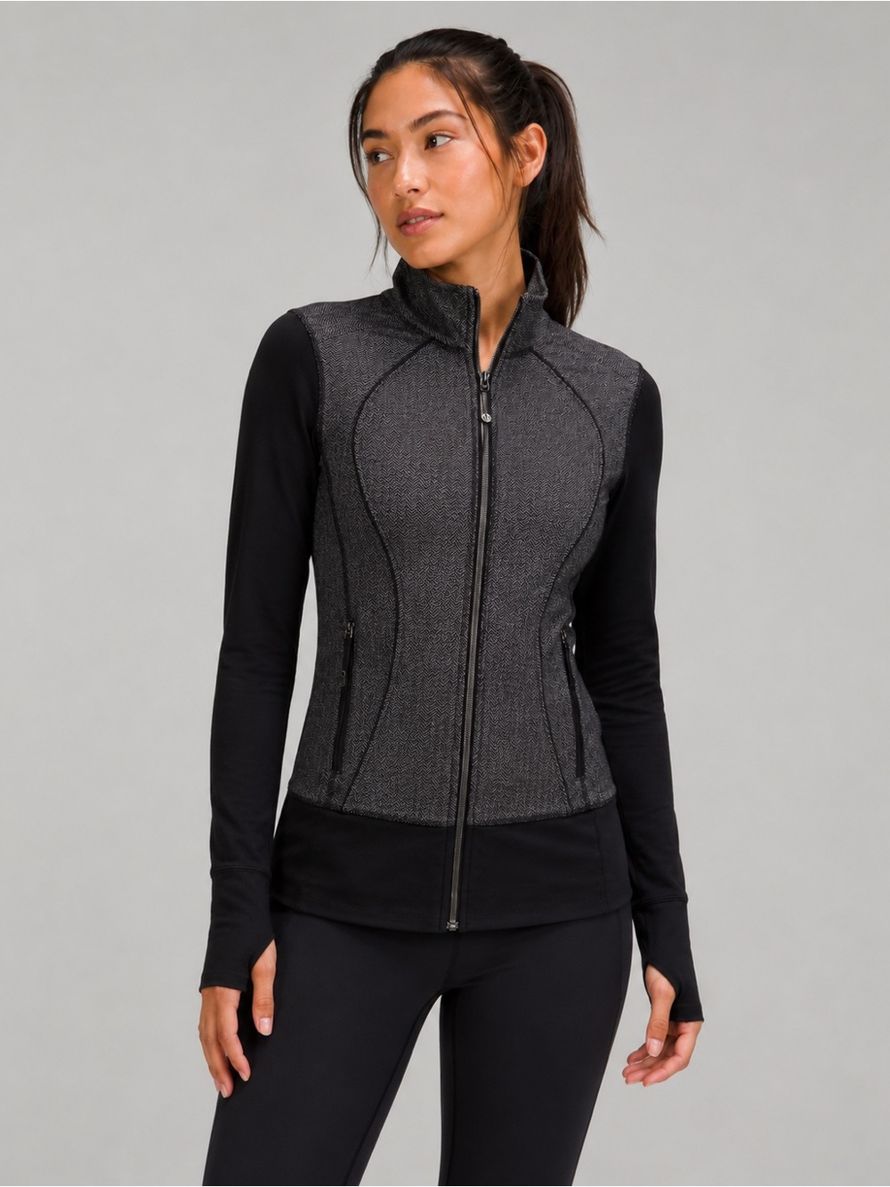 Lululemon Nice Asana Jacket Black and Gray Women’s Size 2 Running Workout Zip Up